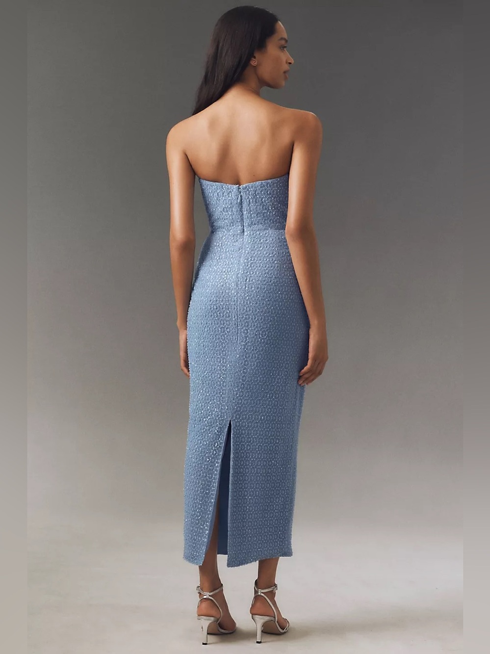 Helsi Silvia Strapless Stretch Sequin Midi Dress BABY BLUE Size XS Preloved - Picture 4 of 9